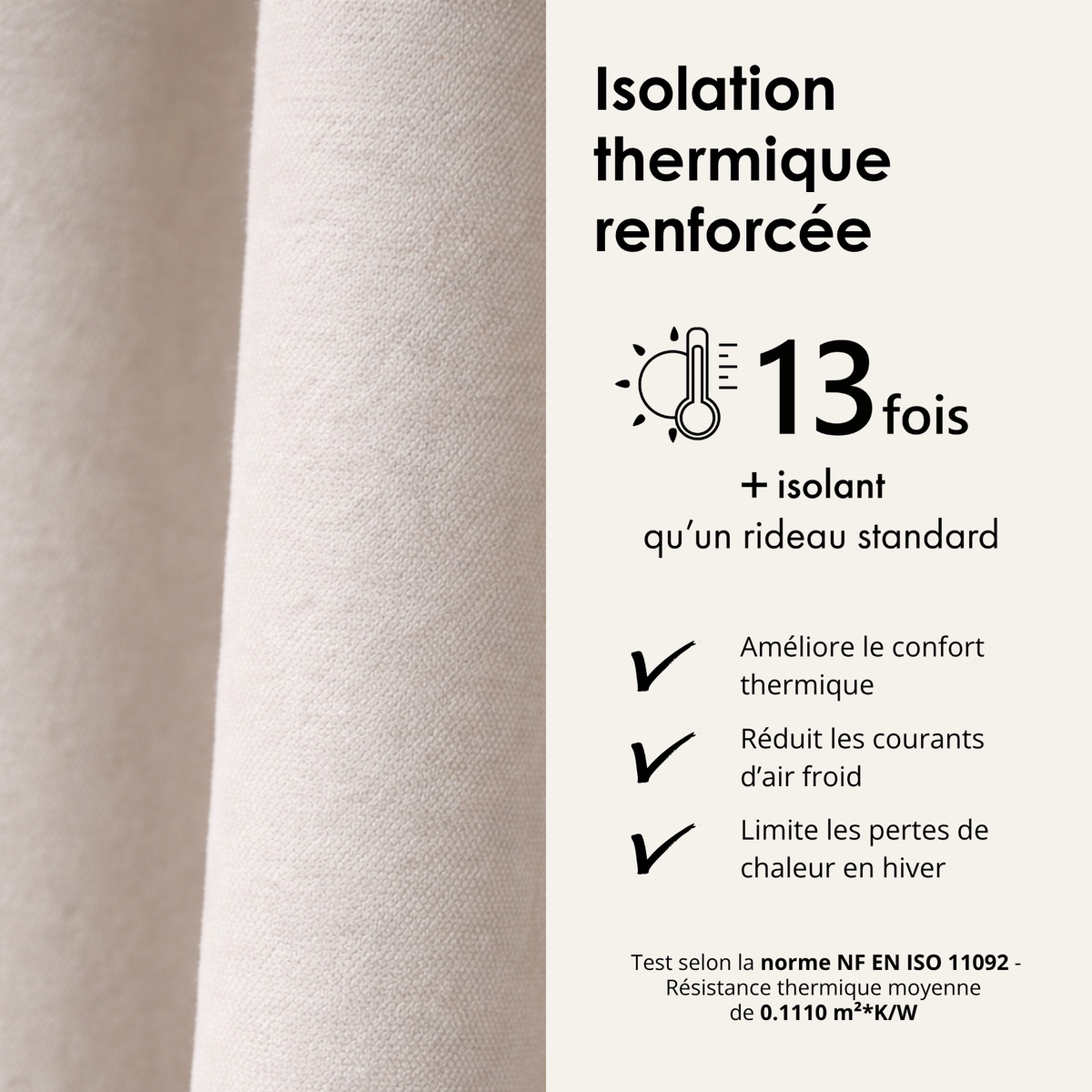 Rideau thermique, phonique et semi-occultant