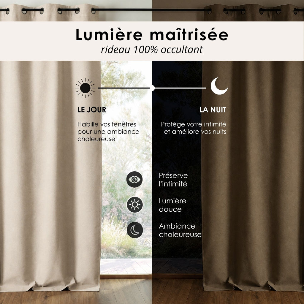 Rideau occultant double face à galon fronceur